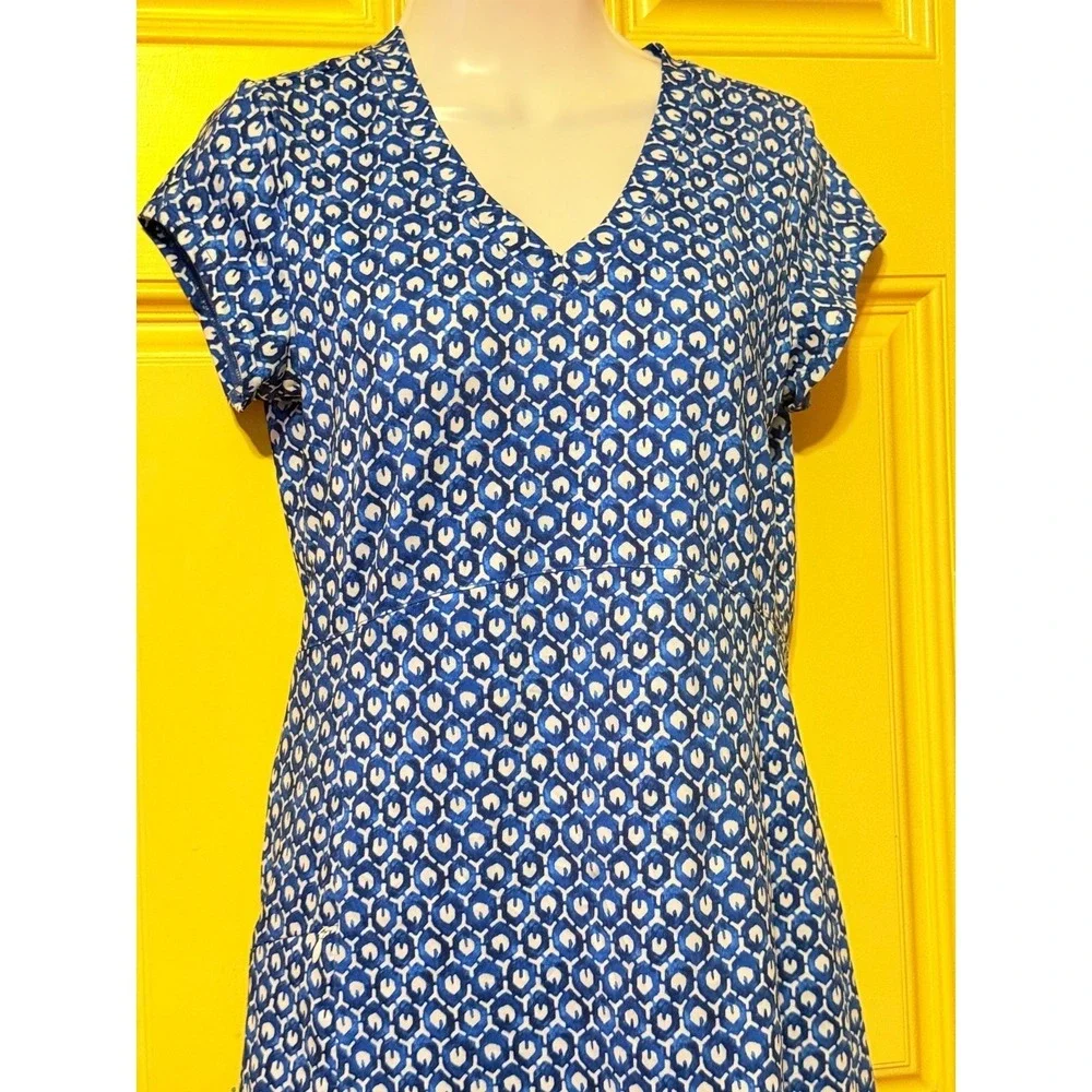 L. L. Bean Blue Geometric Shift Dress Hamptons Coastal Cotton Blend Size Small